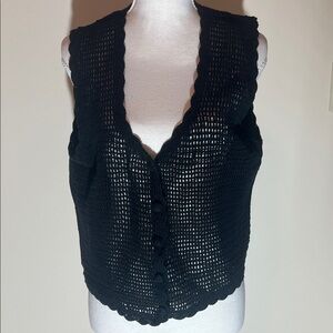 Tweeds Black Crochet Button-Up vest